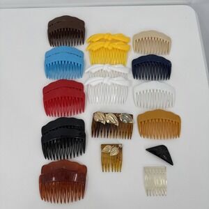 Vintage 1980s Side Hair Comb Updo Matching Pair White Made in Mix Total 21 Piece